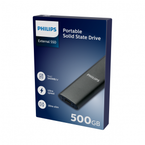 Philips External SSD 500GB, USB3.2, Schwarz