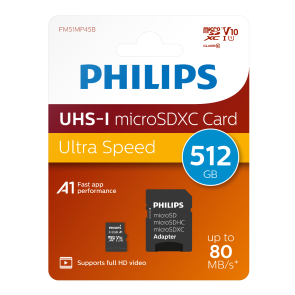 Philips Micro SDXC Card 512GB Class 10, Adapter UHS-I U1- FM51MP45B/00