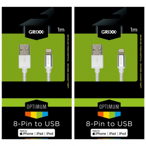 Grixx Optimum Apple Lightning - USB-A-Kabel, 1 m + 1 m, weiß, 2-Pack